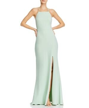 AQUA Mint Green Evening Gown Beaded Backless A-Line Halter Formal Dress Size 8